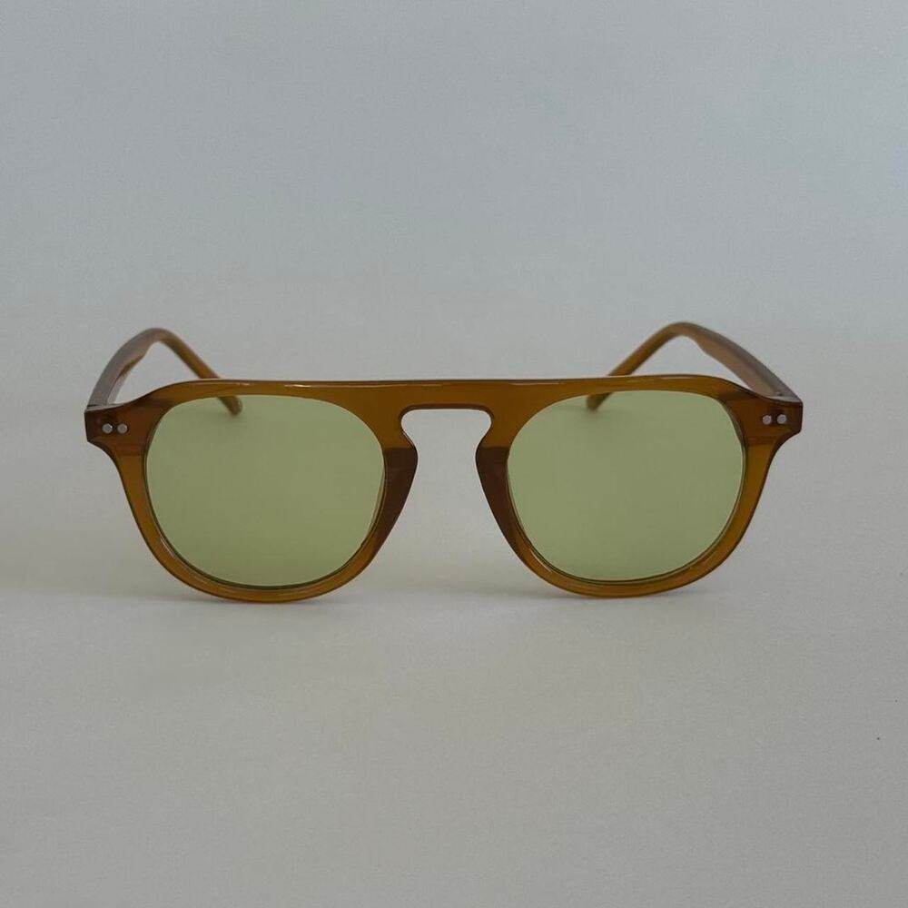 Y2K Brown Round Sunglasses Green Lens Unisex Vintage Style UVA UVB